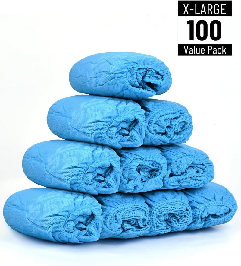 Buself X-Large 100 Count Shoe Covers Disposable Non-Slip, Premium Cloth Boot Covers, Slip-resistant, Durable, Breathable, Non-toxic, Recyclable, Stretchable Fits Up to Size 13 US Men - Blue - Image 2
